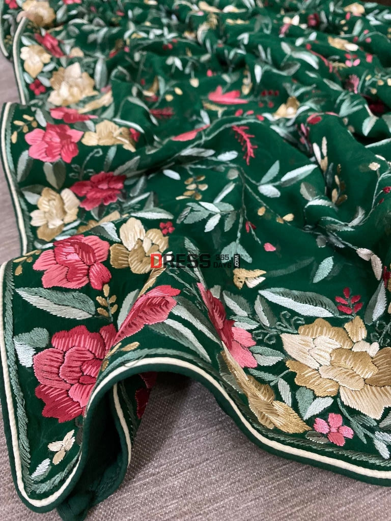 Green & Multicolour Parsi Gara Dupatta