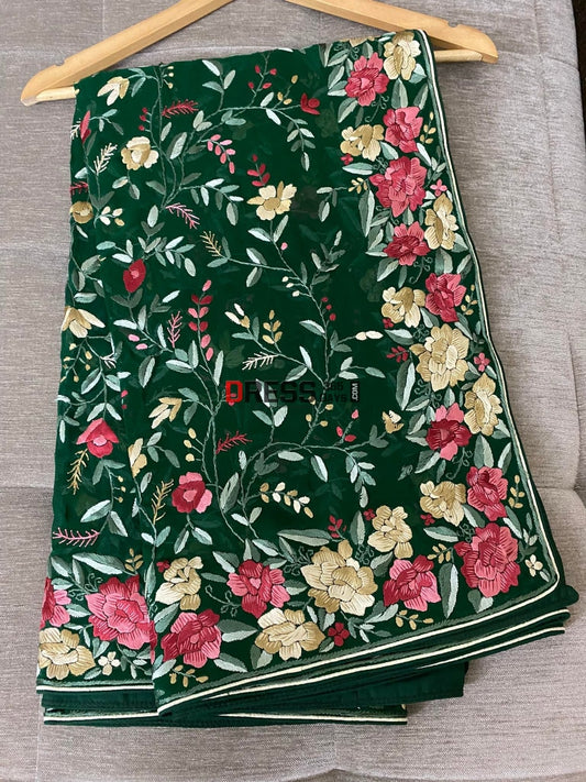 Green & Multicolour Parsi Gara Dupatta