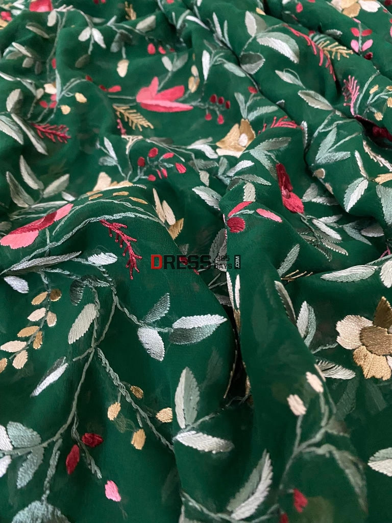 Green & Multicolour Parsi Gara Dupatta