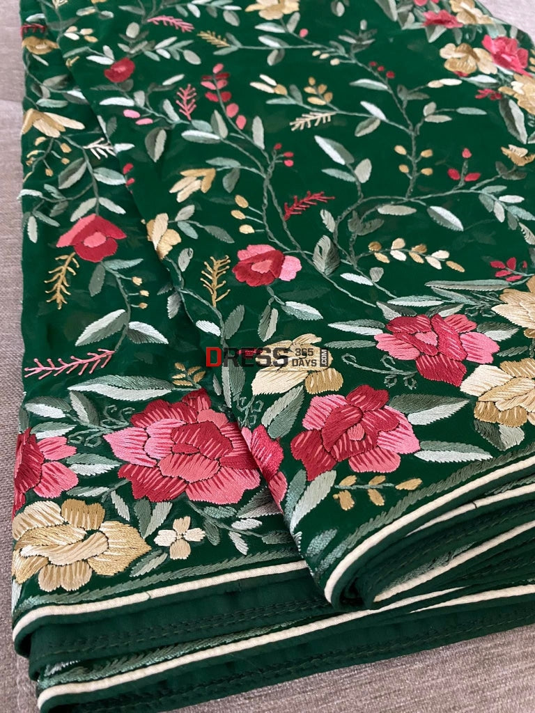 Green & Multicolour Parsi Gara Dupatta