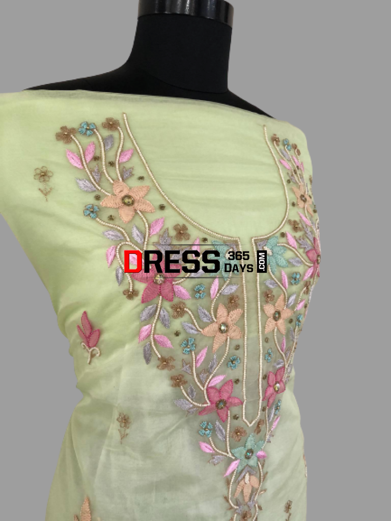 Green Organza Chikankari Suit Suits
