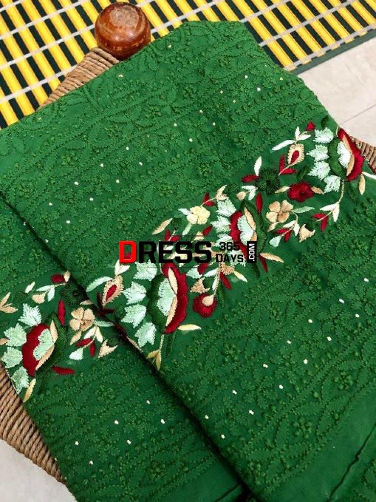 Green Parsi Gara Chikankari Suit Suits