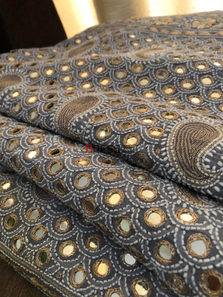 Grey Chikankari & Mirror Lehenga Set