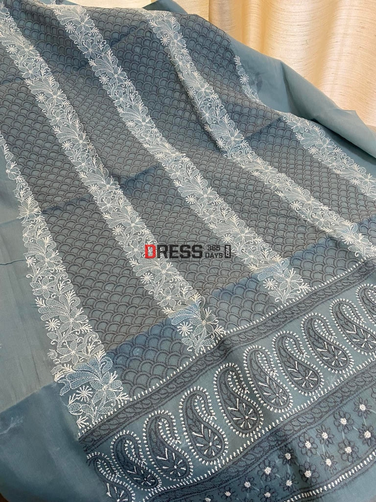 Grey Cotton Chikankari Kurti Fabric (Kurti Only) Fabric