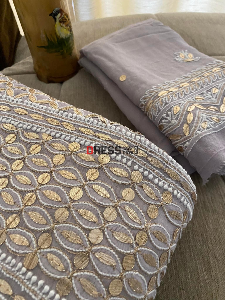 Grey Gota Patti Chikankari Anarkali Suit