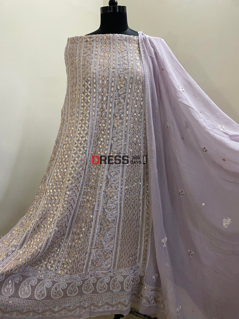 Grey Gota Patti Chikankari Anarkali Suit