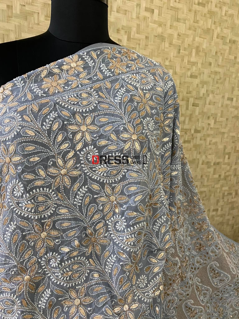 Grey Gota Patti Chikankari Saree