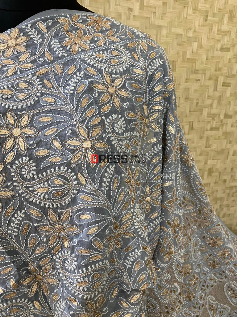 Grey Gota Patti Chikankari Saree