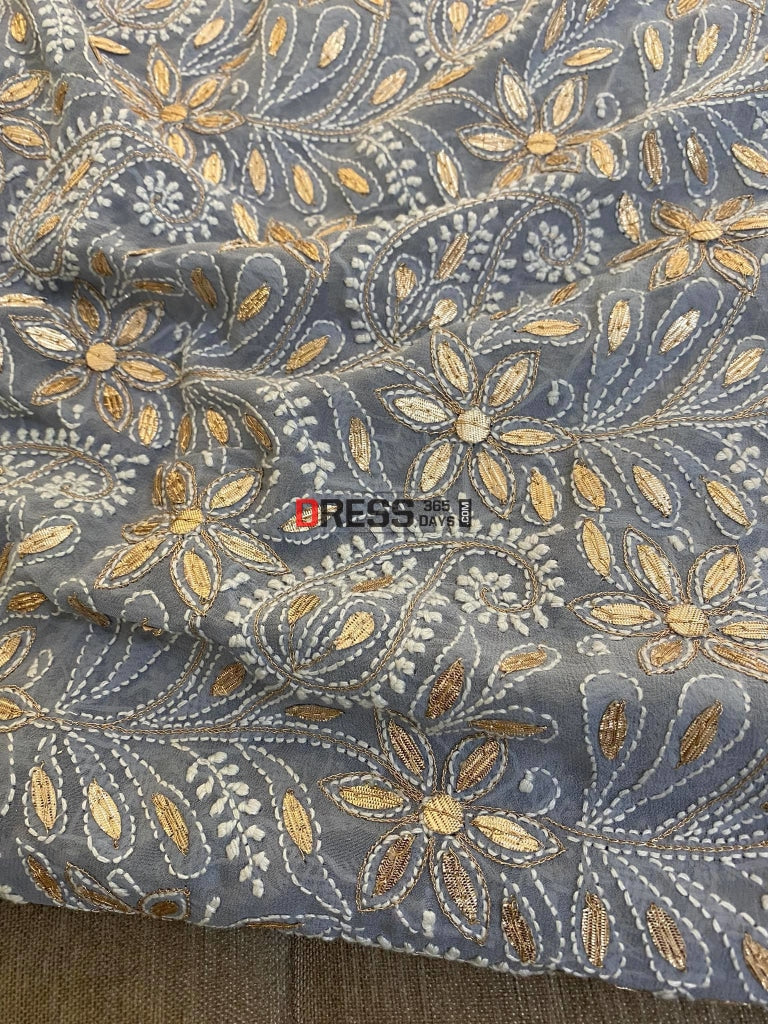 Grey Gota Patti Chikankari Saree