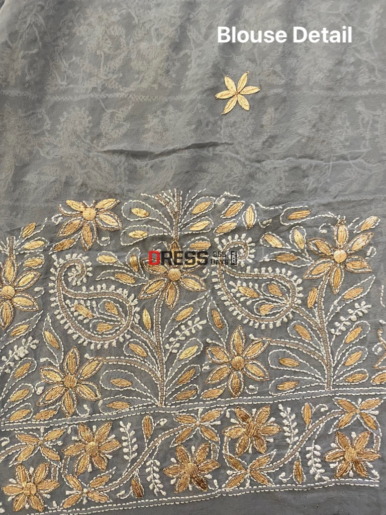 Grey Gota Patti Chikankari Saree