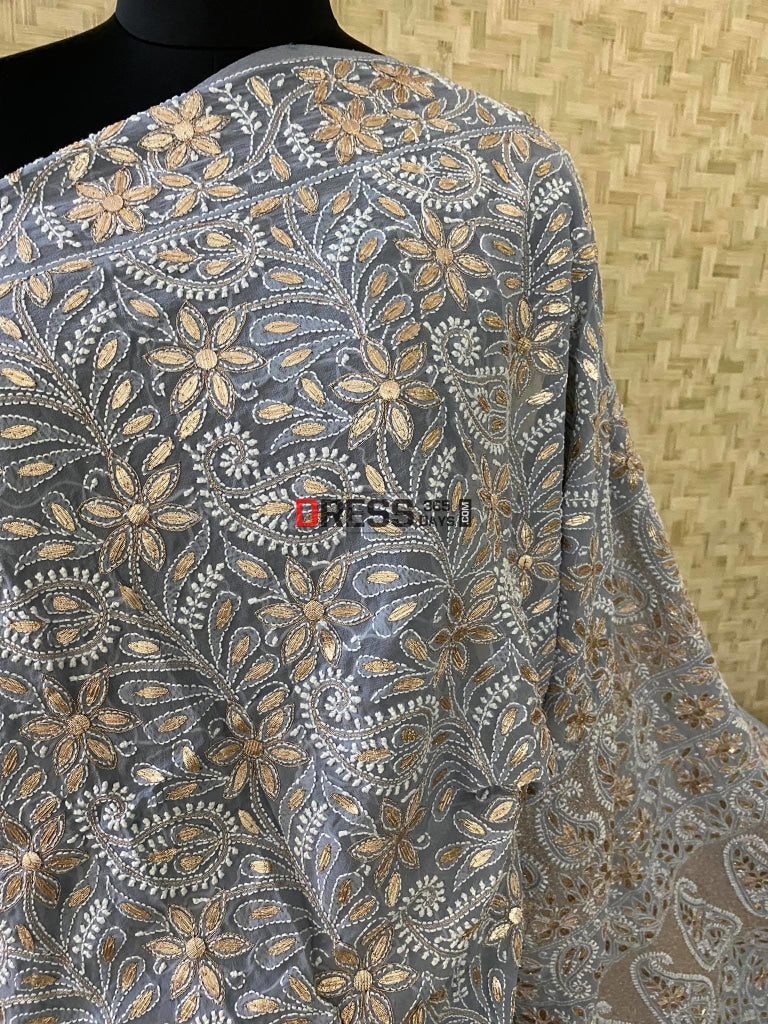 Grey Gota Patti Chikankari Saree