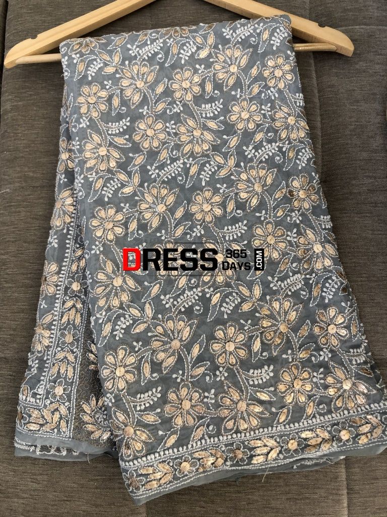 Grey Gota Patti Lucknowi Chikankari Dupatta