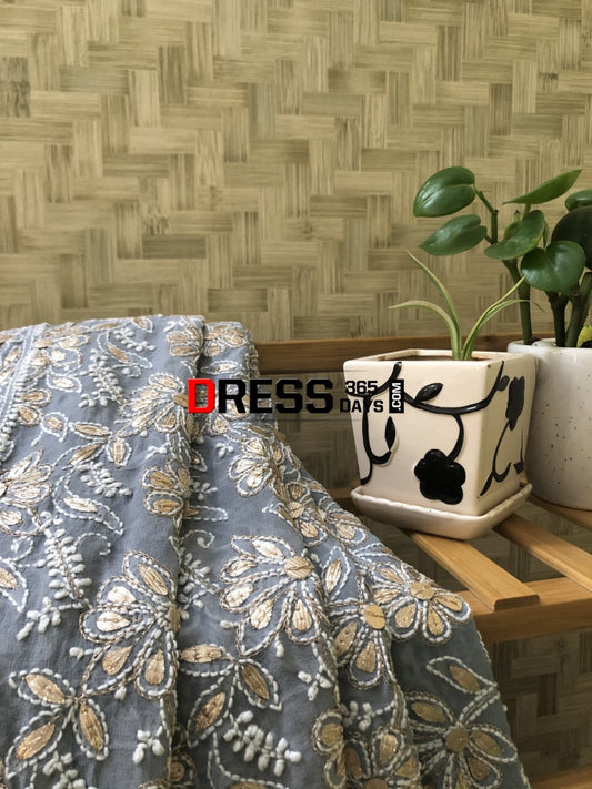 Grey Gota Patti Lucknowi Chikankari Dupatta