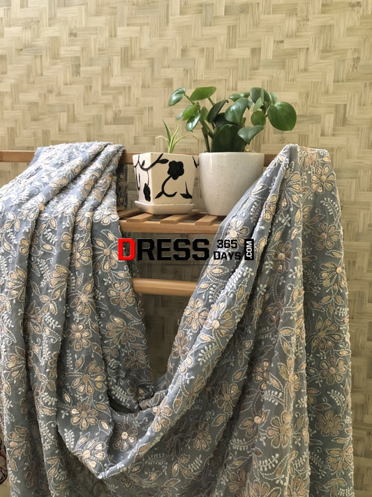 Grey Gota Patti Lucknowi Chikankari Dupatta