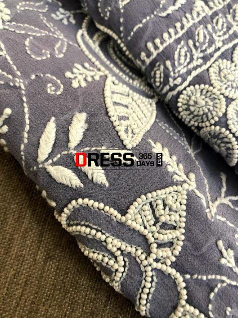 Grey Hand Embroidered Pearl Chikankari Suit Suits
