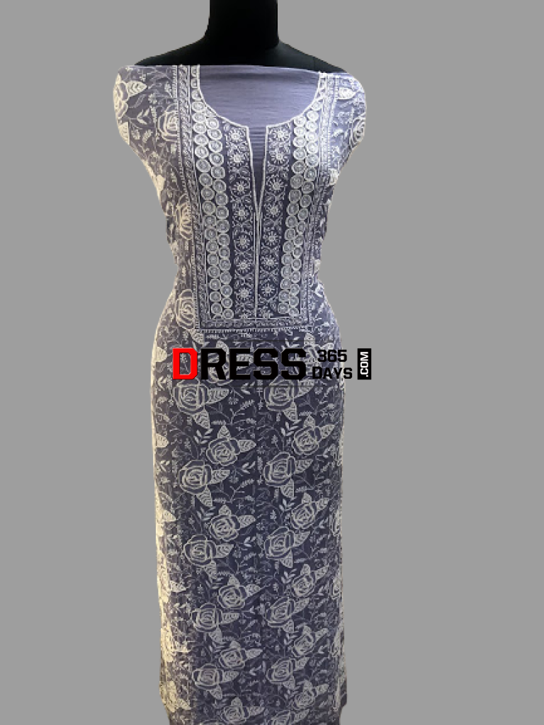 Grey Hand Embroidered Pearl Chikankari Suit Suits