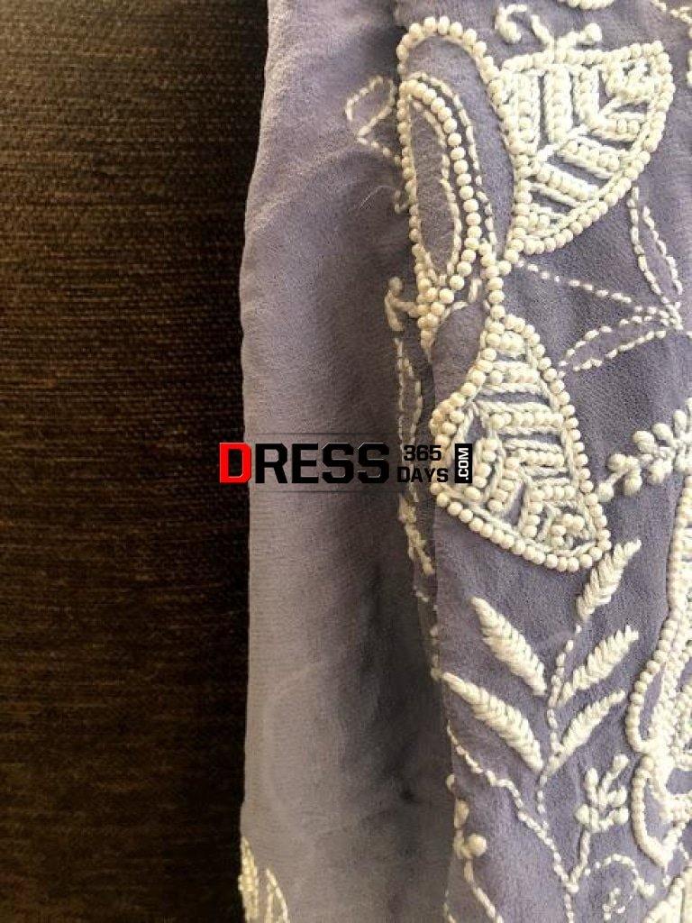 Grey Hand Embroidered Pearl Chikankari Suit Suits