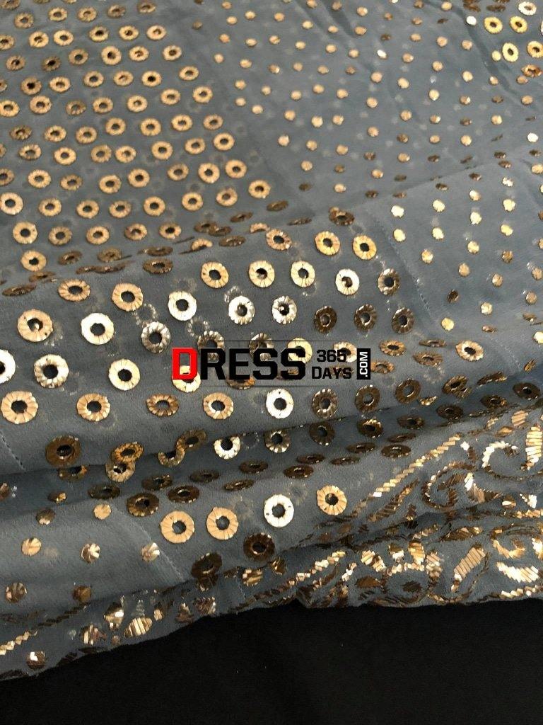 Grey Hand Embroidered Ring Mukaish Anarkali Suit Chikankari