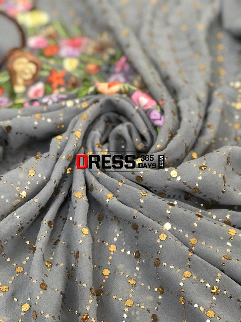Grey Kamdani And Parsi Gara Suit Suits