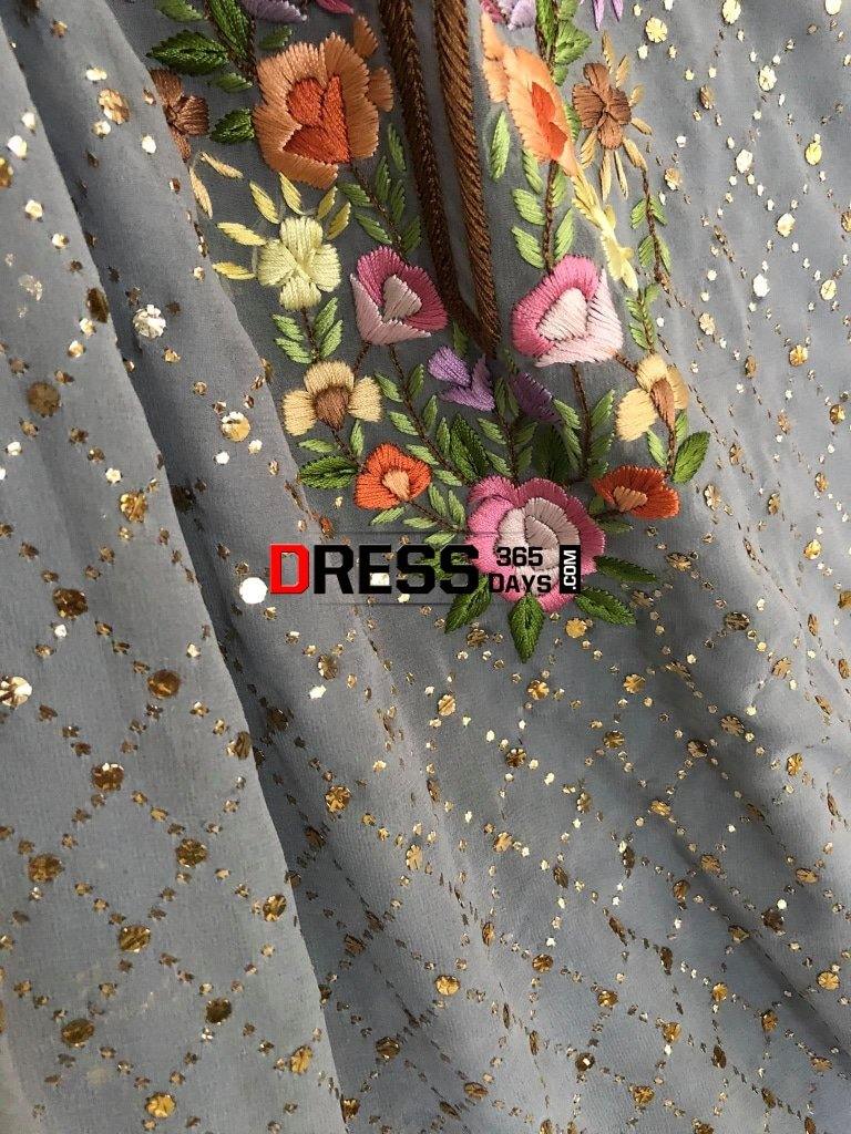 Grey Kamdani And Parsi Gara Suit Suits