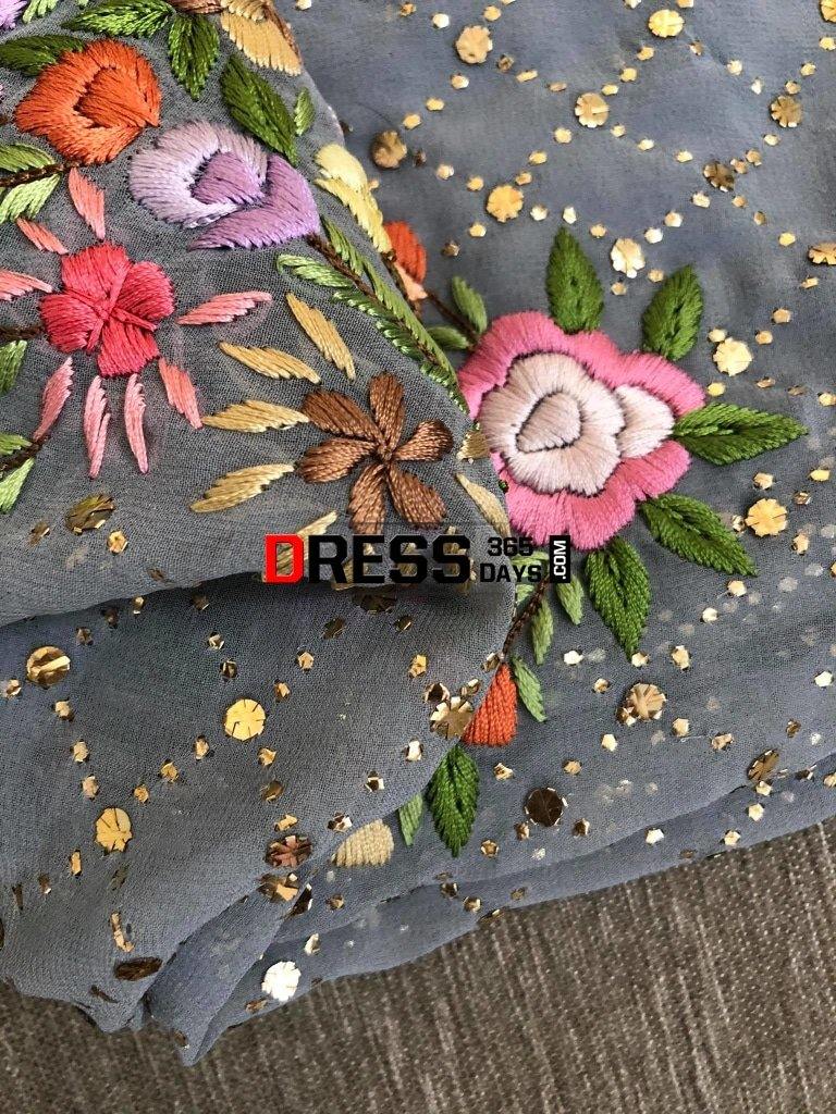 Grey Kamdani And Parsi Gara Suit Suits