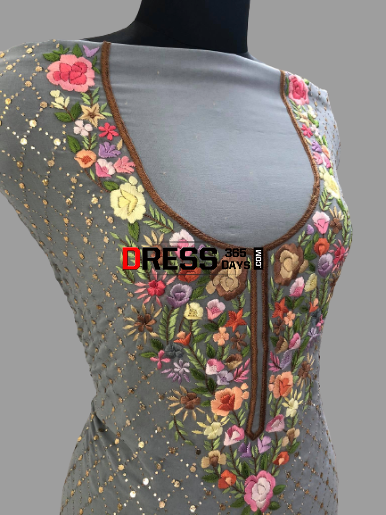 Grey Kamdani And Parsi Gara Suit Suits