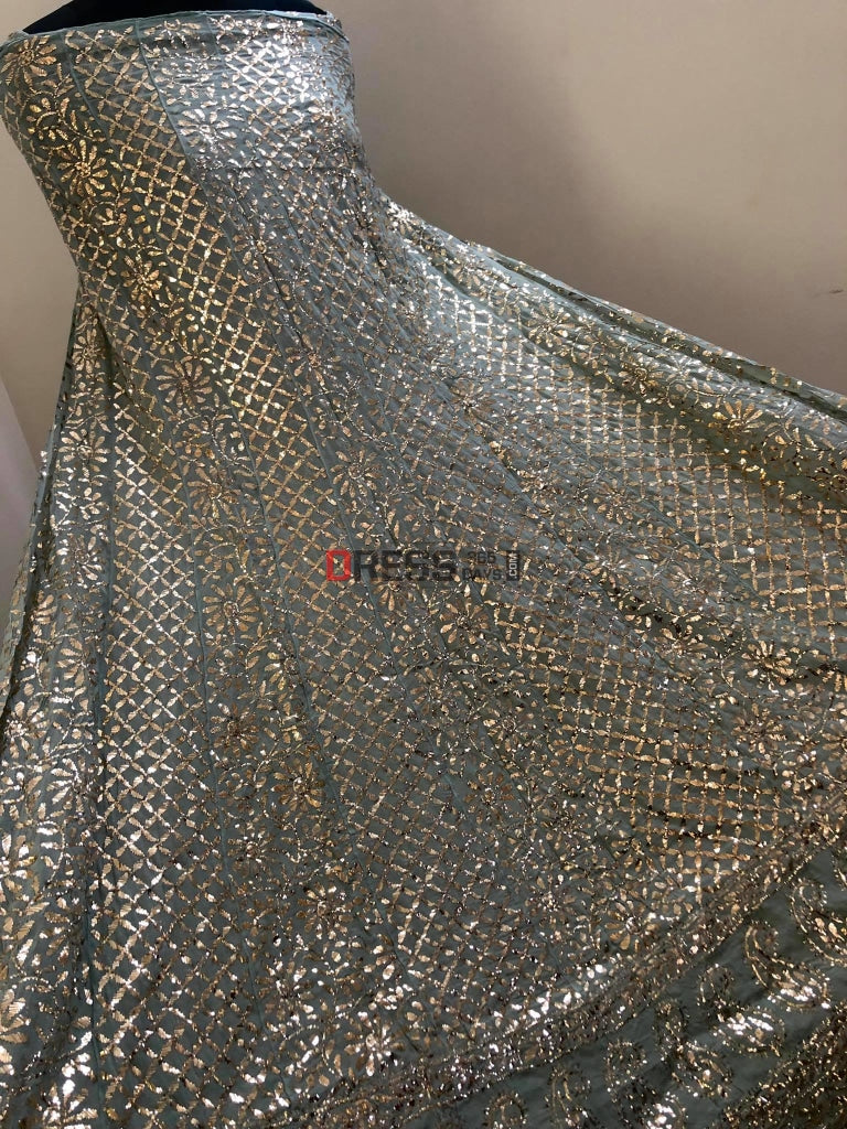 Grey Kamdani Partywear Anarkali Suit Chikankari