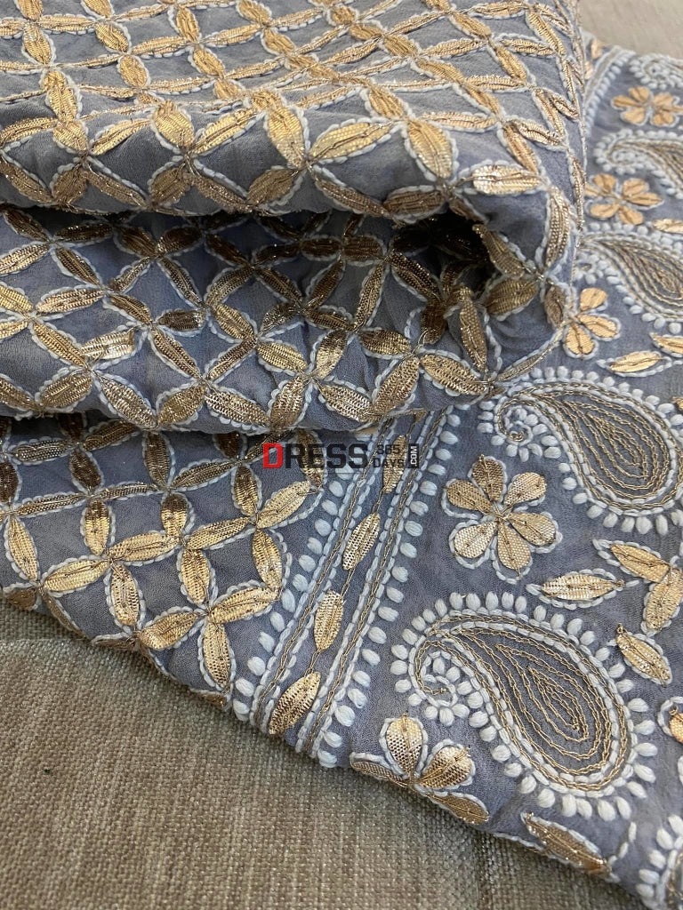 Grey Lucknowi Chikankari Gota Patti Lehenga Set