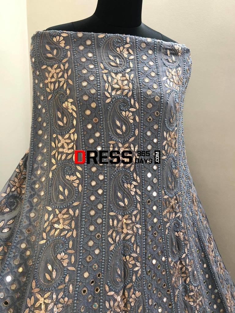 Grey Mirror & Gota Patti Chikankari Anarkali Suit