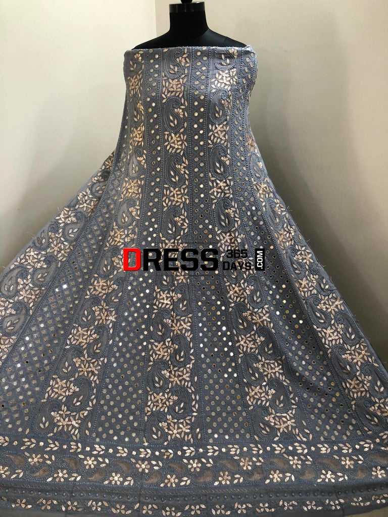 Grey Mirror & Gota Patti Chikankari Anarkali Suit