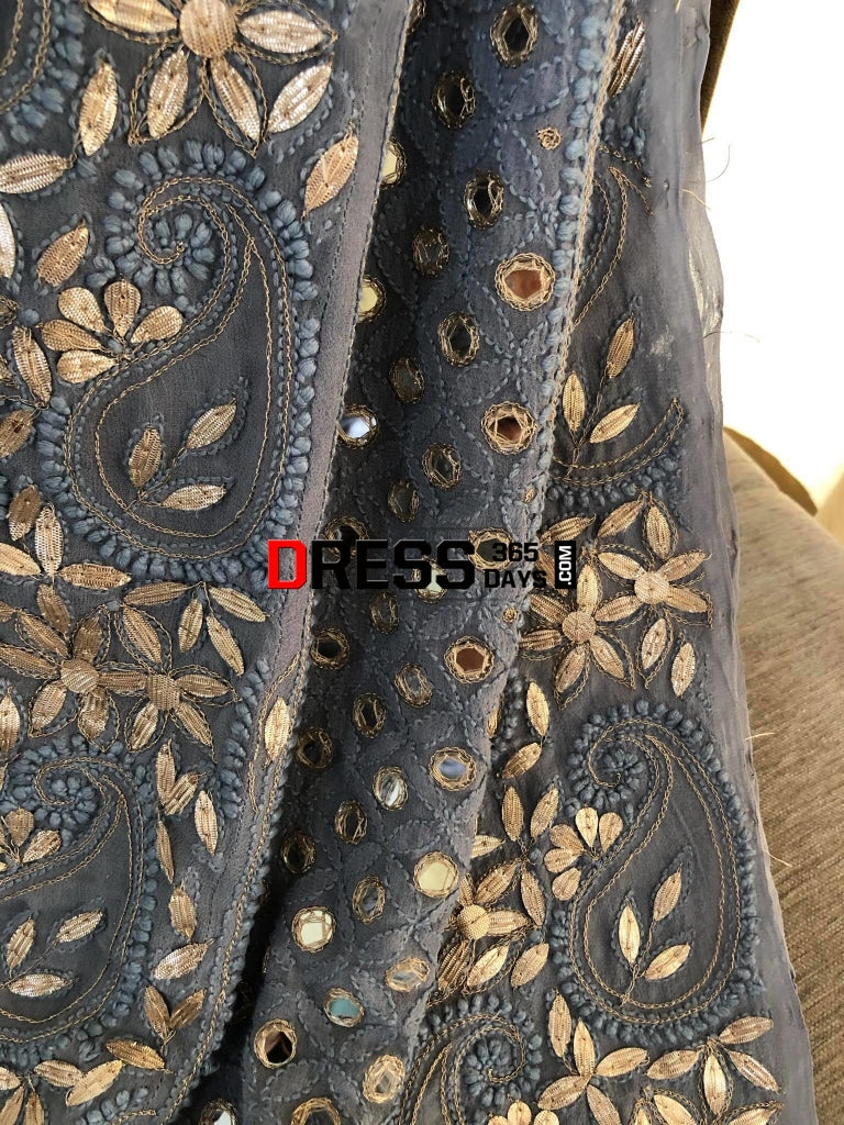 Grey Mirror & Gota Patti Chikankari Anarkali Suit