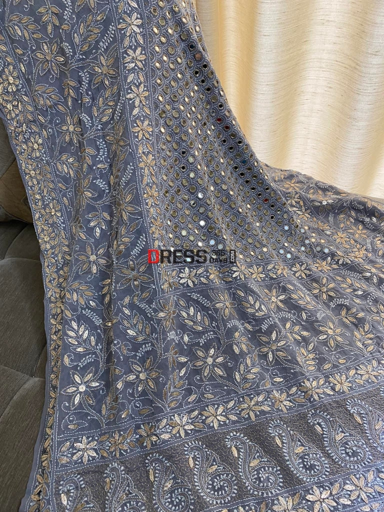 Grey Mirror & Gota Patti Chikankari Dupatta