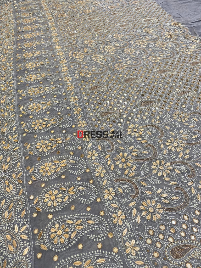 Grey Mirror & Gota Patti Chikankari Saree