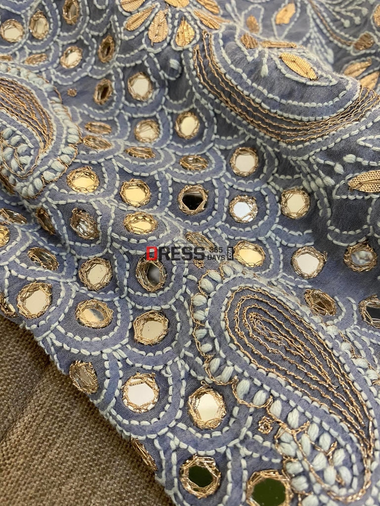 Grey Mirror & Gota Patti Chikankari Saree