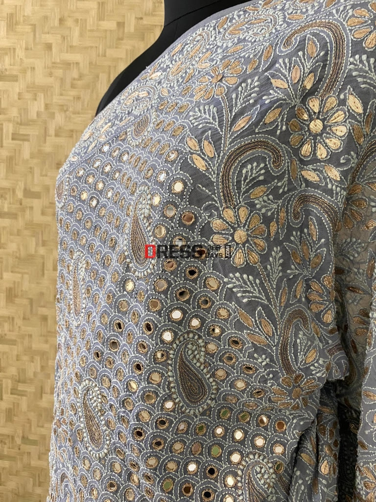 Grey Mirror & Gota Patti Chikankari Saree