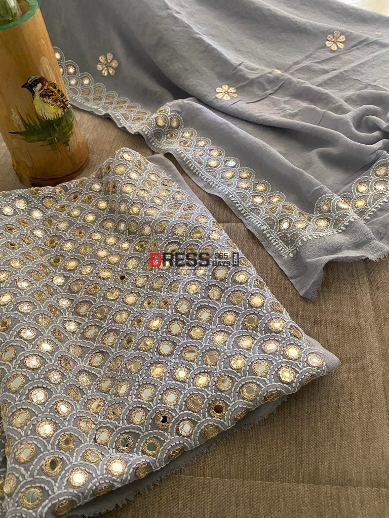 Grey Mirror & Gota Patti Chikankari Suit Suits