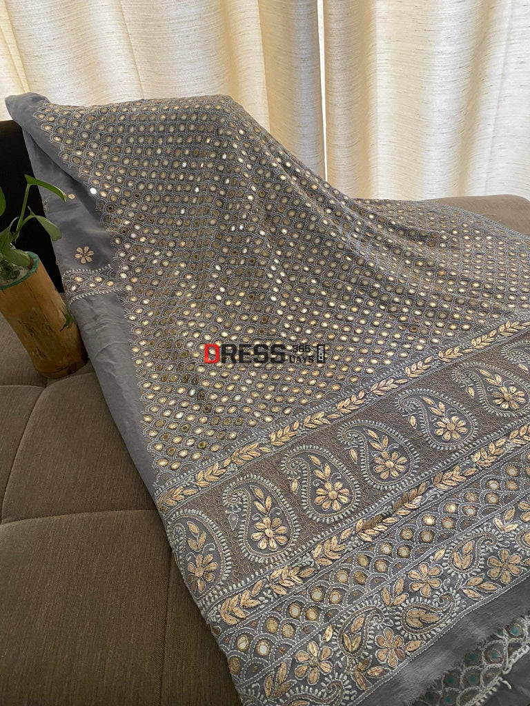 Grey Mirror & Gota Patti Chikankari Suit Suits