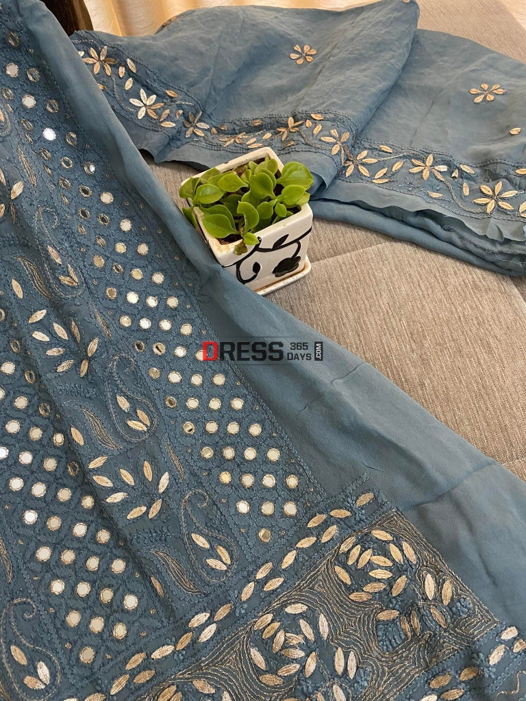 Grey Mirror & Gota Patti Lucknowi Chikankari Suit Suits