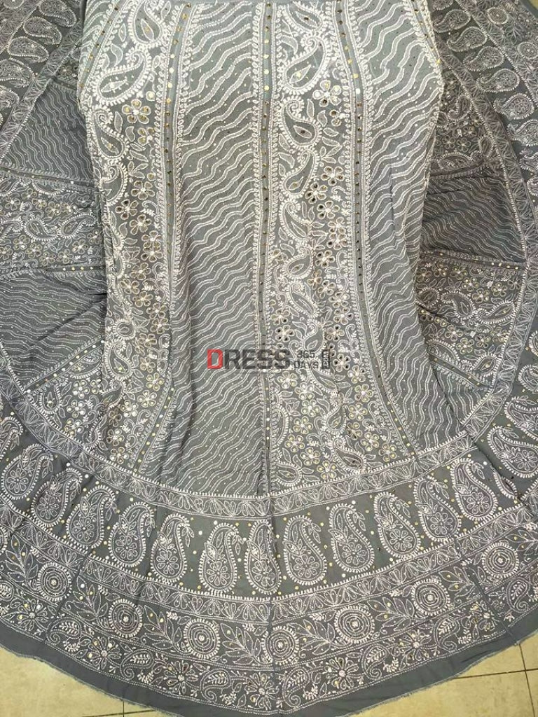 Grey Mukaish Chikankari Lehenga Skirt (Only Skirt)