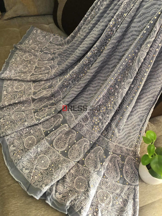 Grey Mukaish Chikankari Lehenga Skirt (Only Skirt)