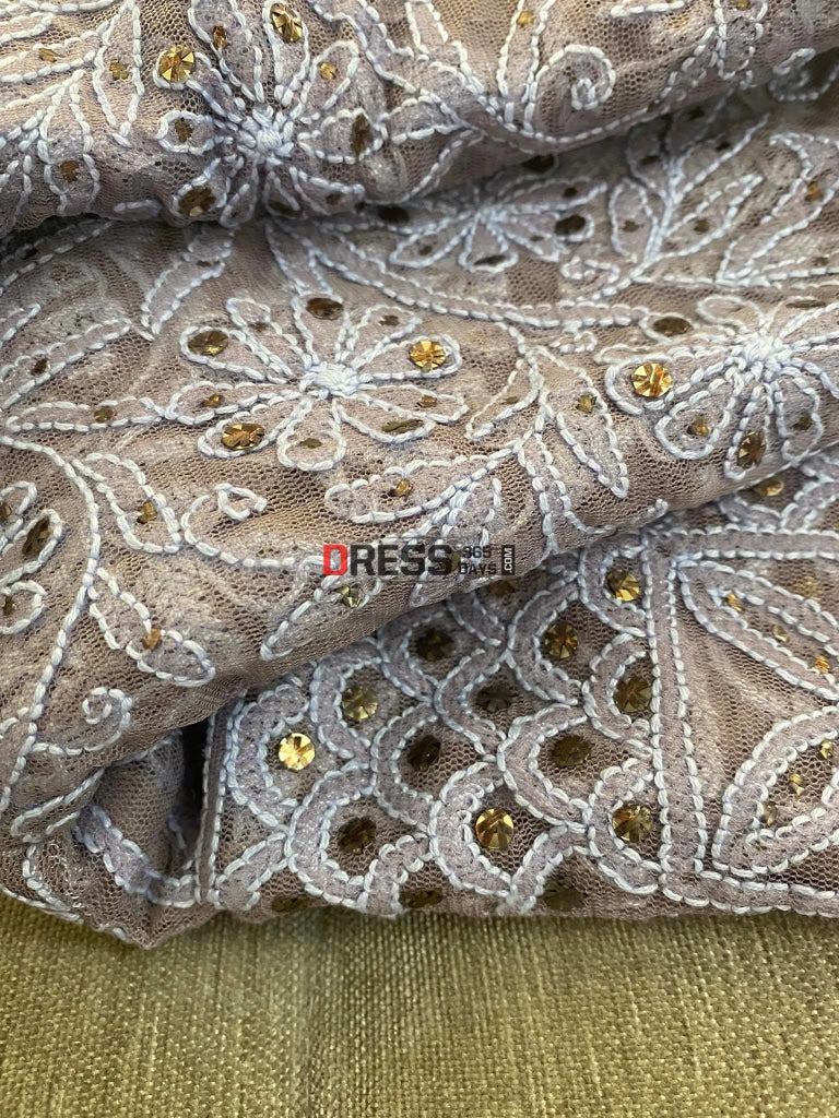 Grey Net Chikankari And Kamdani Anarkali Suit