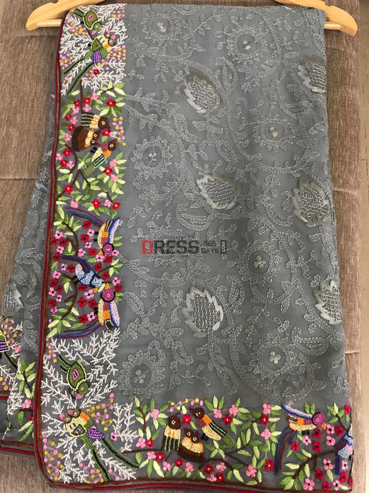 Grey Parsi Gara & Chikankari Saree