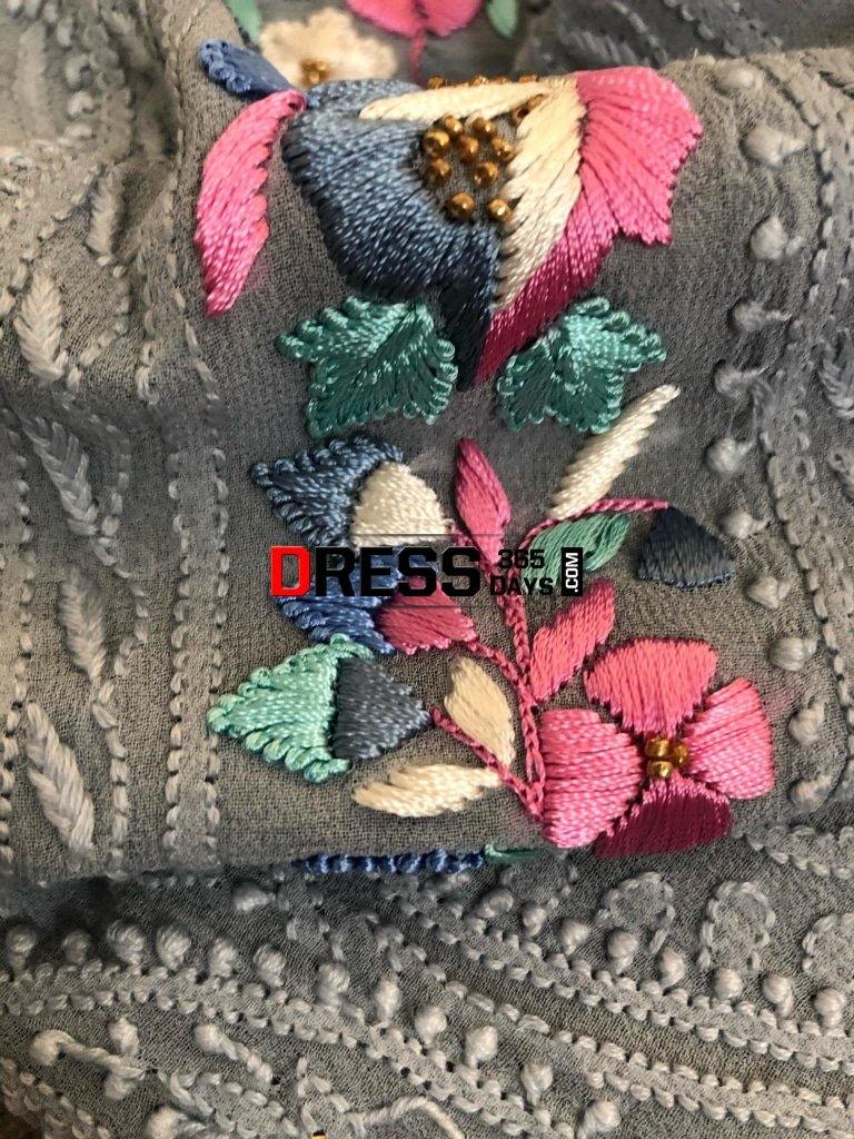 Grey Parsi Gara Chikankari Suit Suits