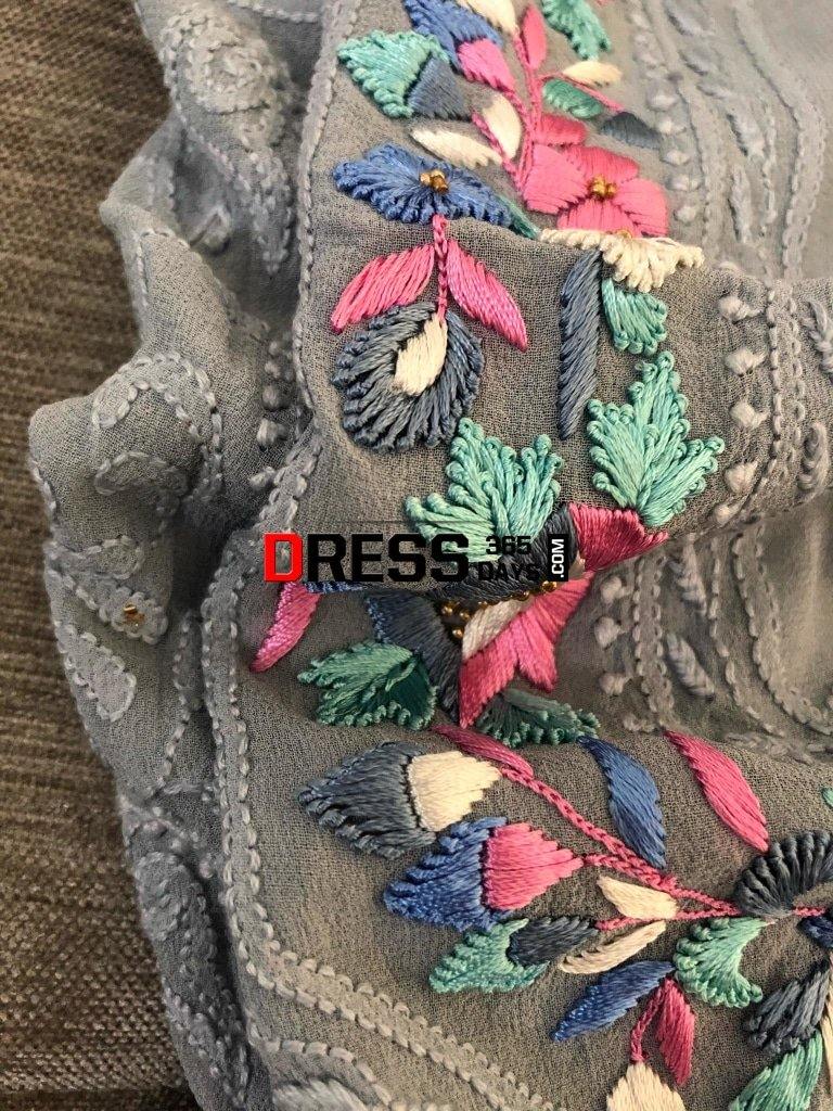 Grey Parsi Gara Chikankari Suit Suits