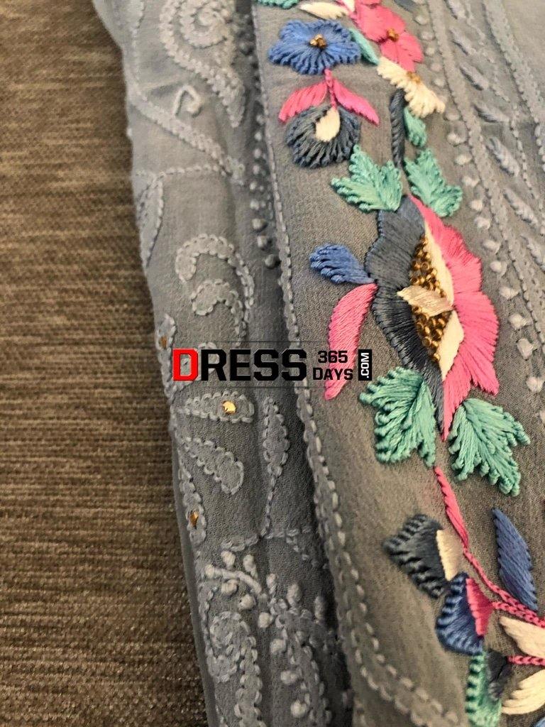 Grey Parsi Gara Chikankari Suit Suits