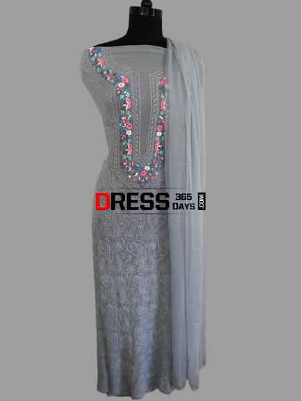 Grey Parsi Gara Chikankari Suit - Dress365days