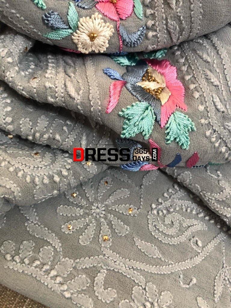 Grey Parsi Gara Chikankari Suit Suits