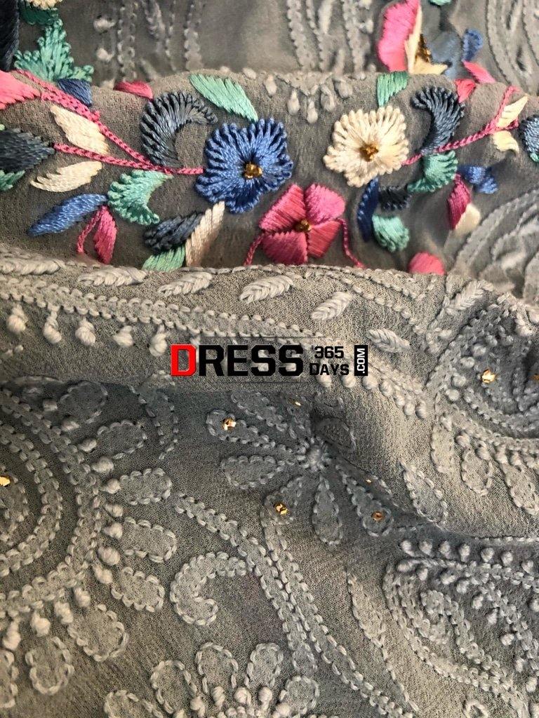 Grey Parsi Gara Chikankari Suit Suits