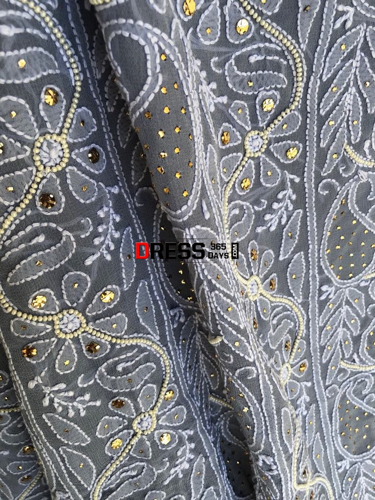 Grey Pearl And Chikankari Mukaish Suit Suits