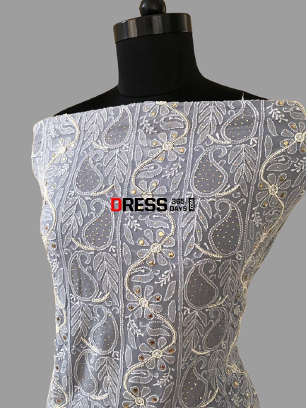 Grey Pearl and Chikankari Mukaish Suit